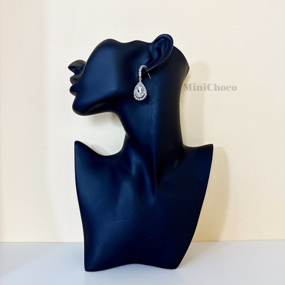 Silver Tone Rhinestones Half Hoop Water-Drop Earrings - Picture 5 of 6